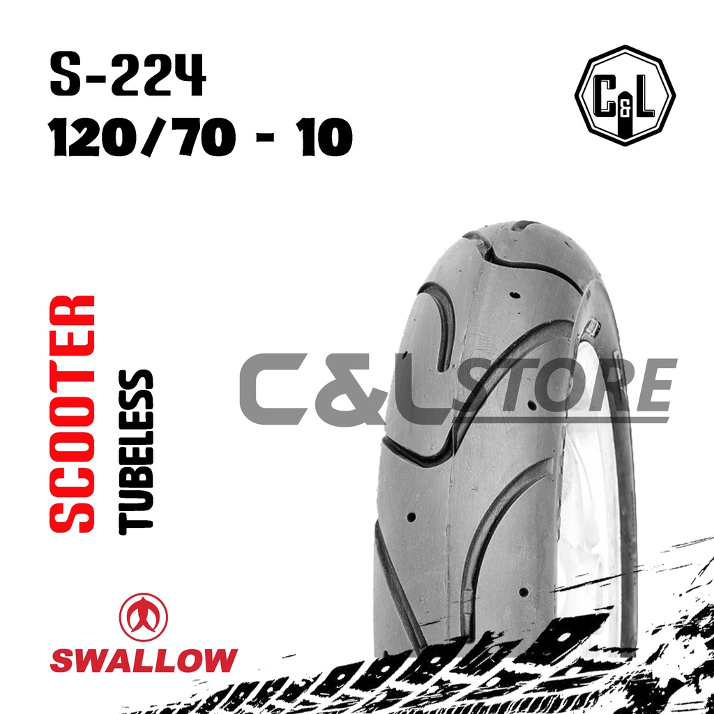 BAN LUAR MOTOR SWALLOW 120/70-10 RING 10 S-224 TUBELESS