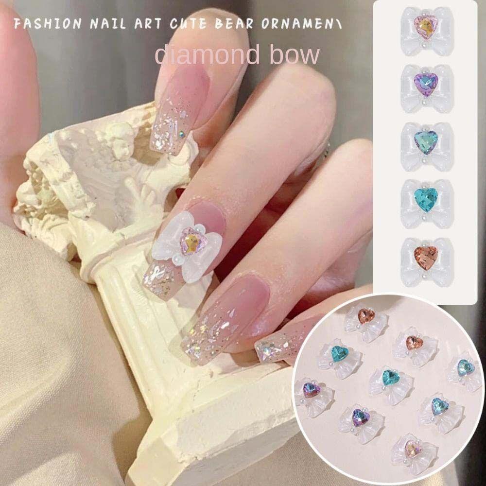 Mxbeauty Bow Nail Art Dekorasi Wanita Jepang Manicure Aksesoris Nail Drills Hiasan Kuku Hati Nail Art Dekorasi