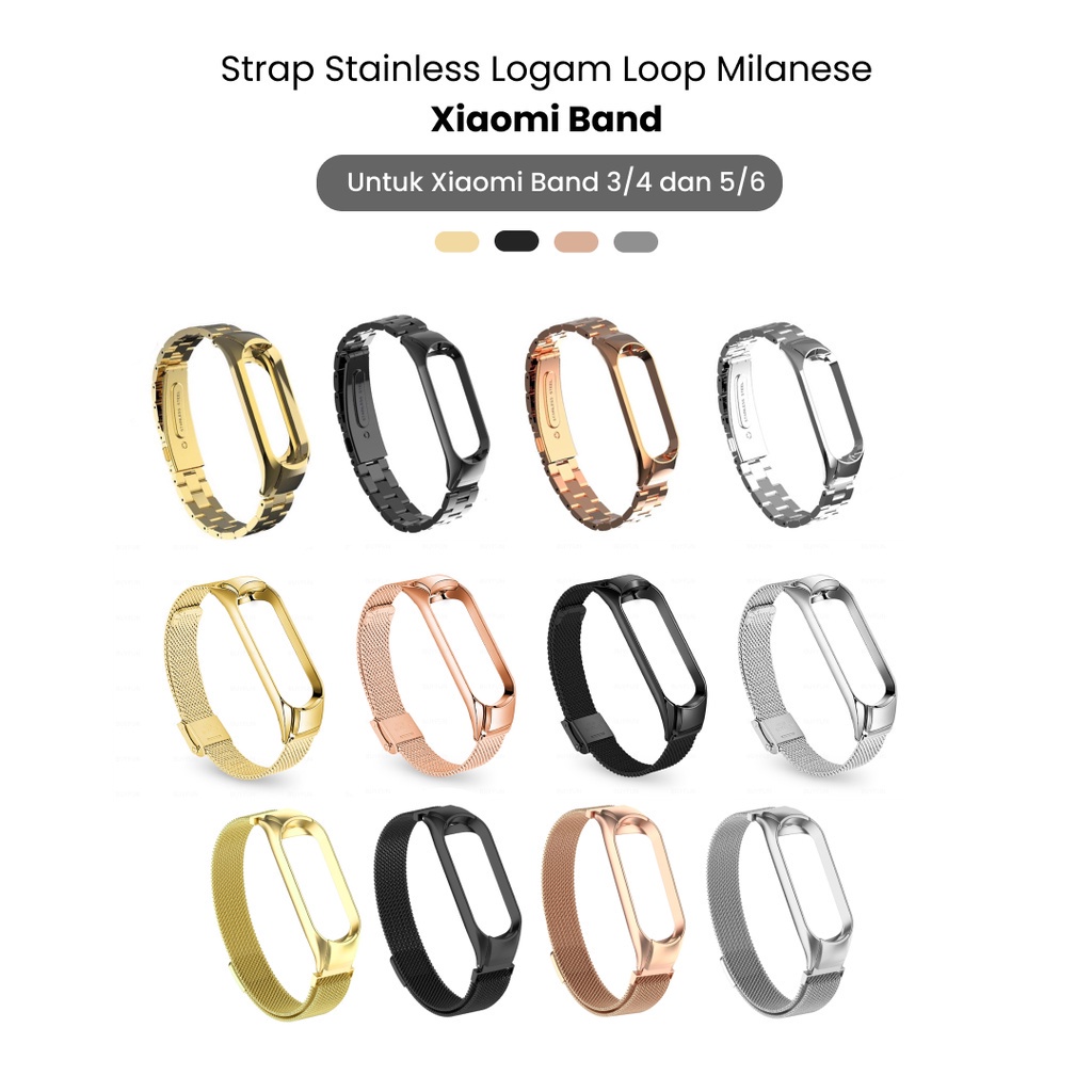 Strap MiBand Metal Stainless Band Xiaomi Band 3 4 5 6 Milanese Loop Strap