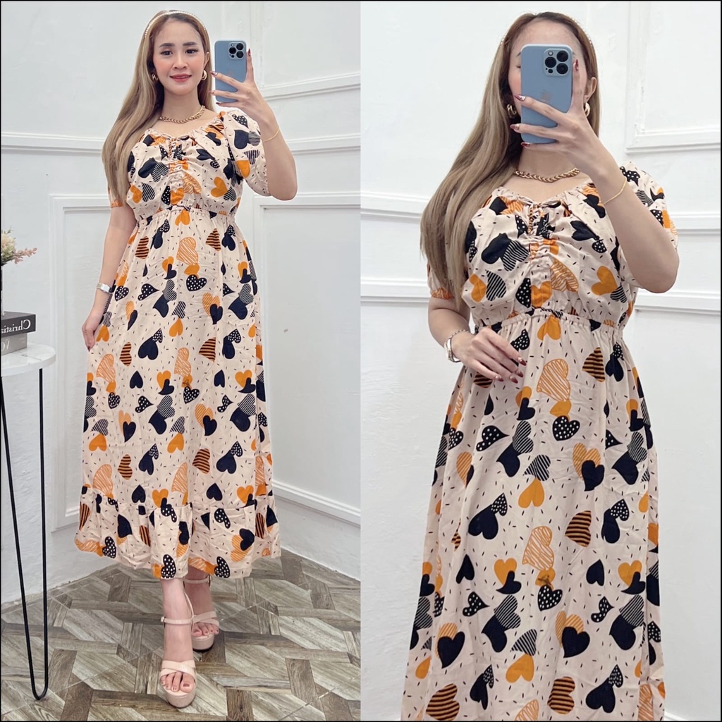 DASTER SERUT ELSA MOTIF LOVE DRESS WANITA VIRAL KEKINIAN DASTER KEKINIAN TERBARU TERLARIS DASTER RAYON