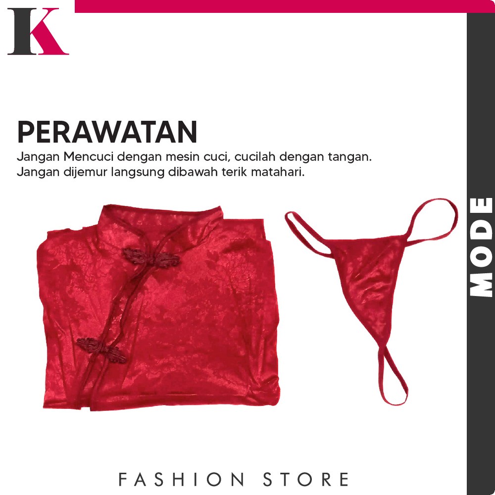 Set Lingerie Sexy + G String Seksi Model Cheongsam / Baju Tidur Lingeria Dress Gestring Wanita KMD