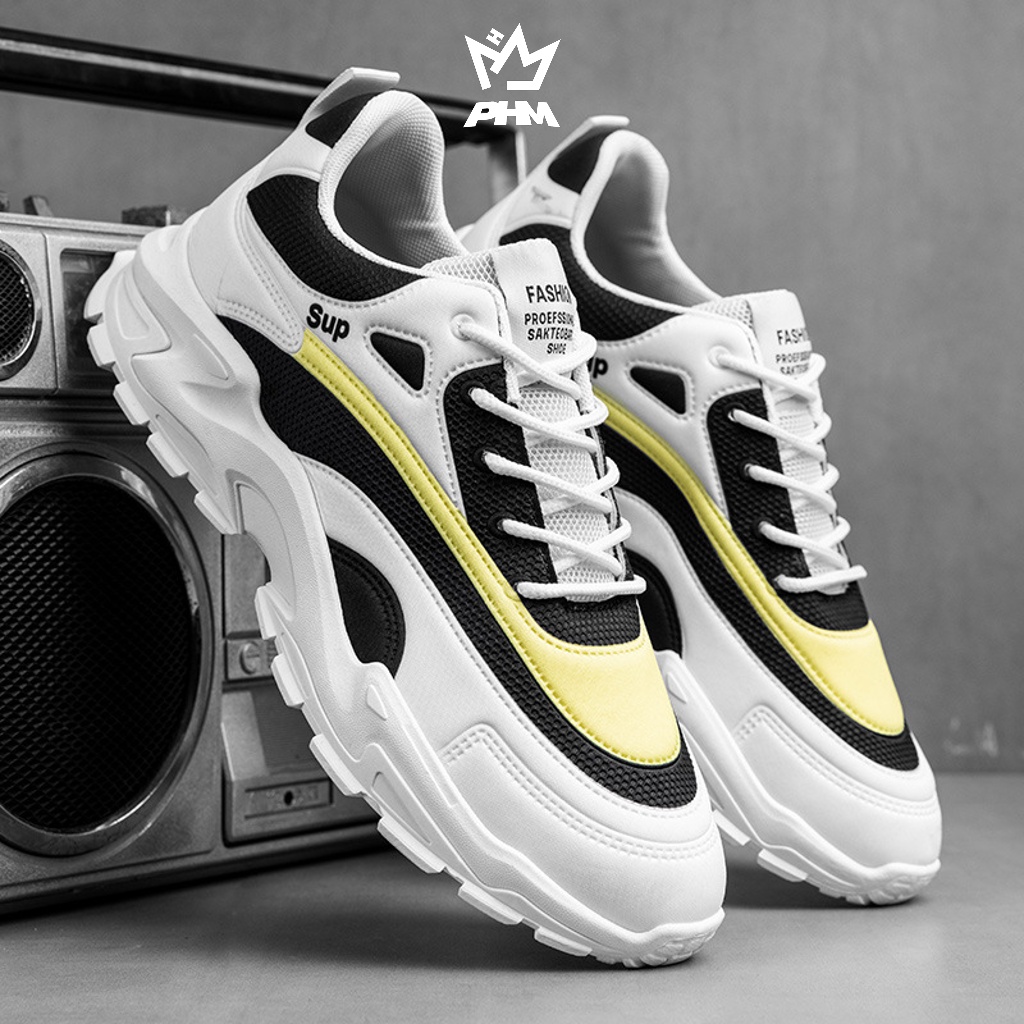 PHM Shoes [COD] Minos Putih Kuning Sepatu Sneakers Pria Olahraga Sport Shoes Casual Running