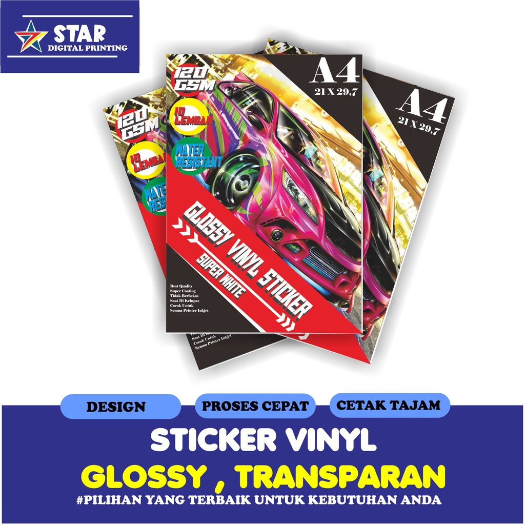 

Kertas Sticker Vinyl High Quality A4 Inkjet / Stiker Vinil / [1 pak isi 10 Lembar]