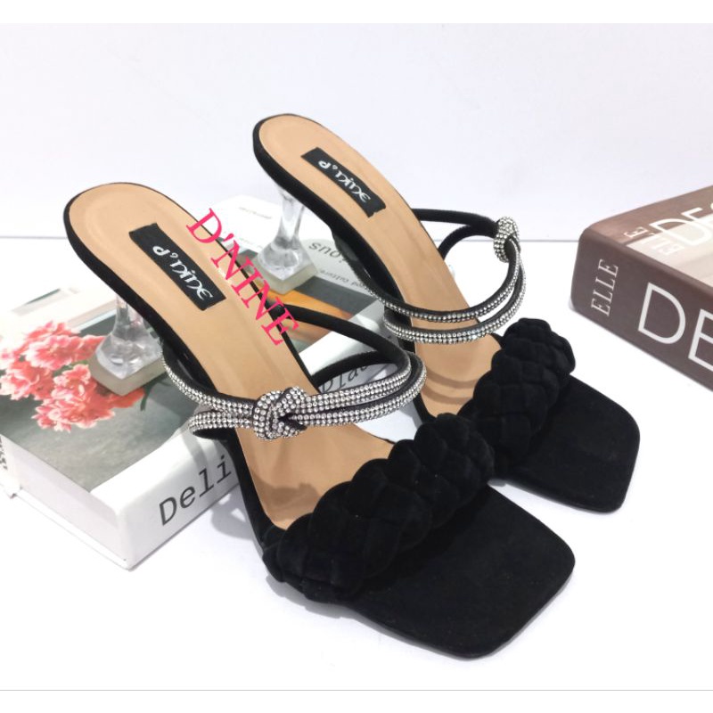 D'NINE SH 12 Sandal Wanita Sandal heels kaca kepang blink blink