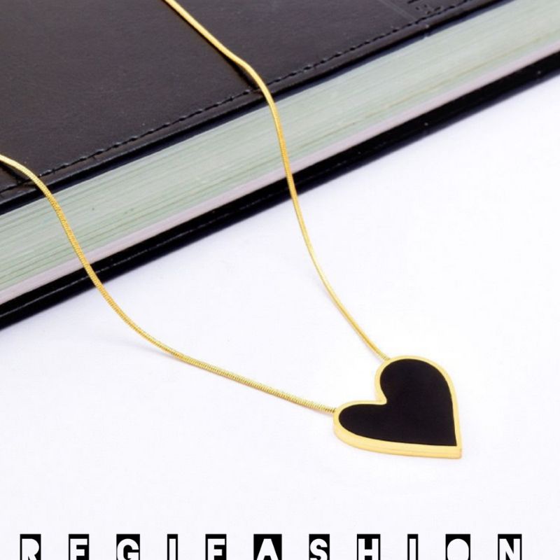 { Bayar Ditempat } Kalung Titanium Love Black Sweet Cool Necklace Kalung Wanita Korea Model Terbaru