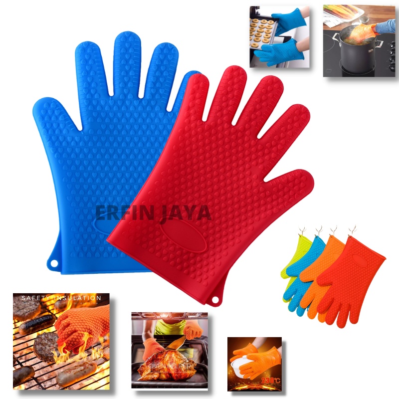 Sarung tangan Oven Microwave BBQ barbeque Silicone tebal Tahan panas dingin