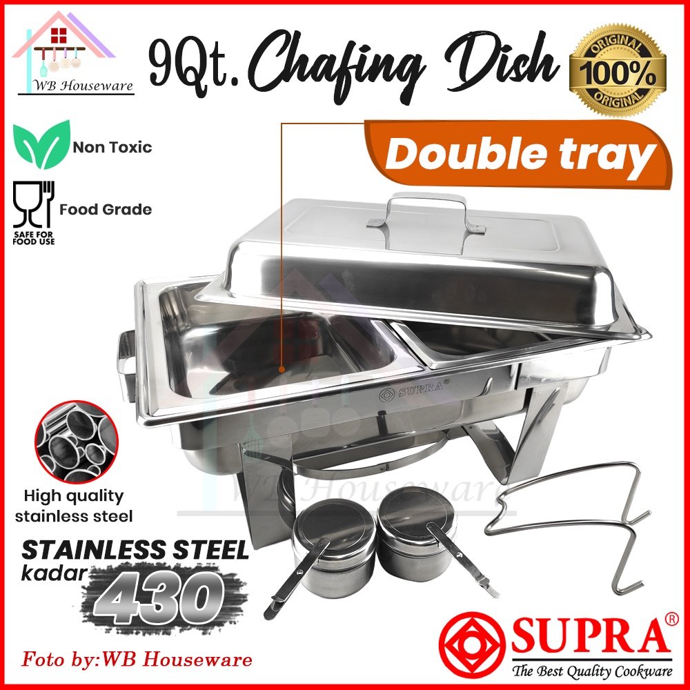 SUPRA Prasmanan segi stainless 2  wadah / chafing dish double tray / casserole warmer 9QT