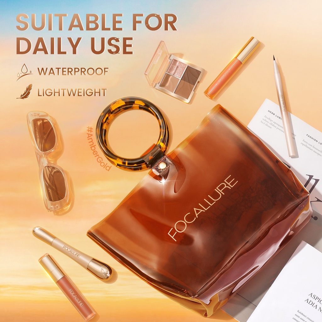 FOCALLURE #AmberGold Waterproof Tote Bag Storage Tool Beauty Bag PVC Travel Cosmetics Pouch