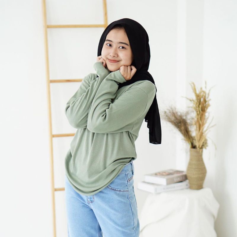 Kaos Rib Premium tebal / Kaos wanita lengan panjang / Baju  Sweater lucu