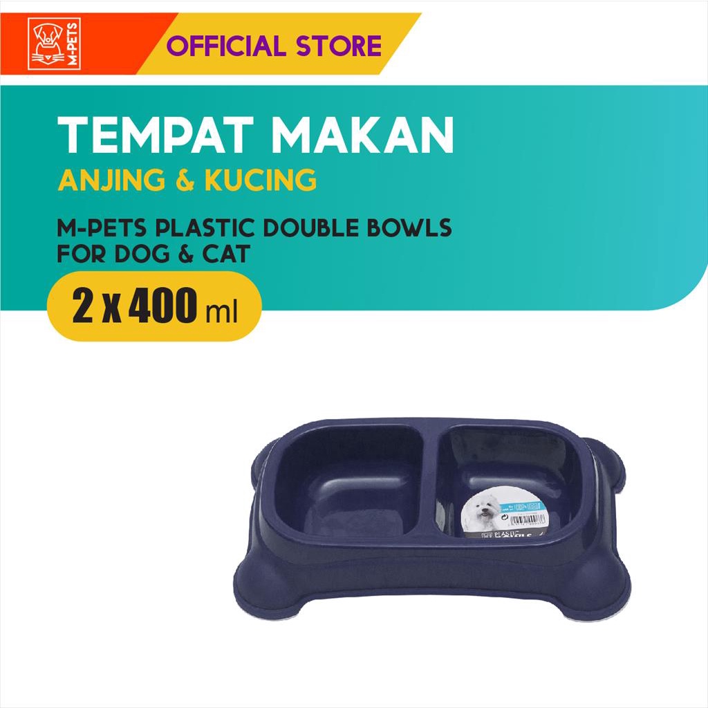 M-Pets Plastic Double Bowls 2 x 400 ml / Tempat Makan Hewan