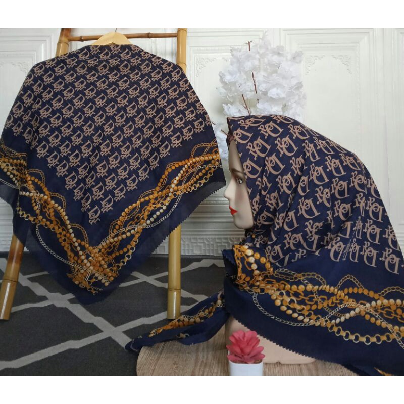 hijab voal premium terlaris motif dior navy