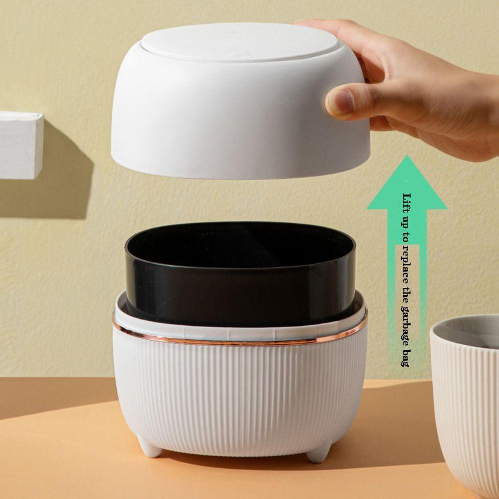 [Elegan] Tempat Sampah Mode Mewah Mini Desktop Rumah Tangga Dengan Tutup Keranjang Sampah