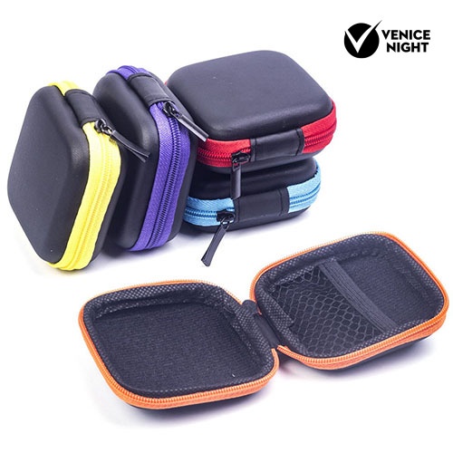 (VNEP) (Berkabel) Saku Persegi Hard Case Storage Bag untuk Headphone Earphone Earbud TF SD Card