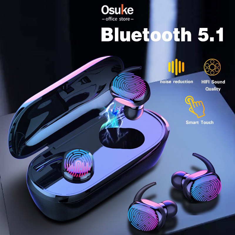 (COD)TWS Headset Bluetooth 5.0 9D Stereo Touch Smart Wireless Earphone With Microphone Power Bank