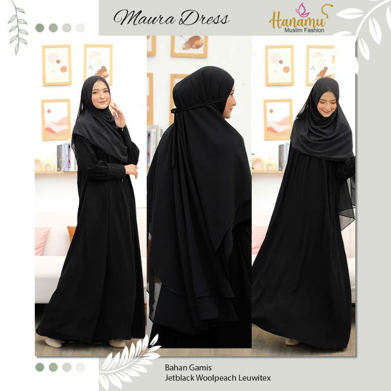 GAMIS POLOS SIMPLE WARNA HITAM- MAURA DRESS BY HANAMU
