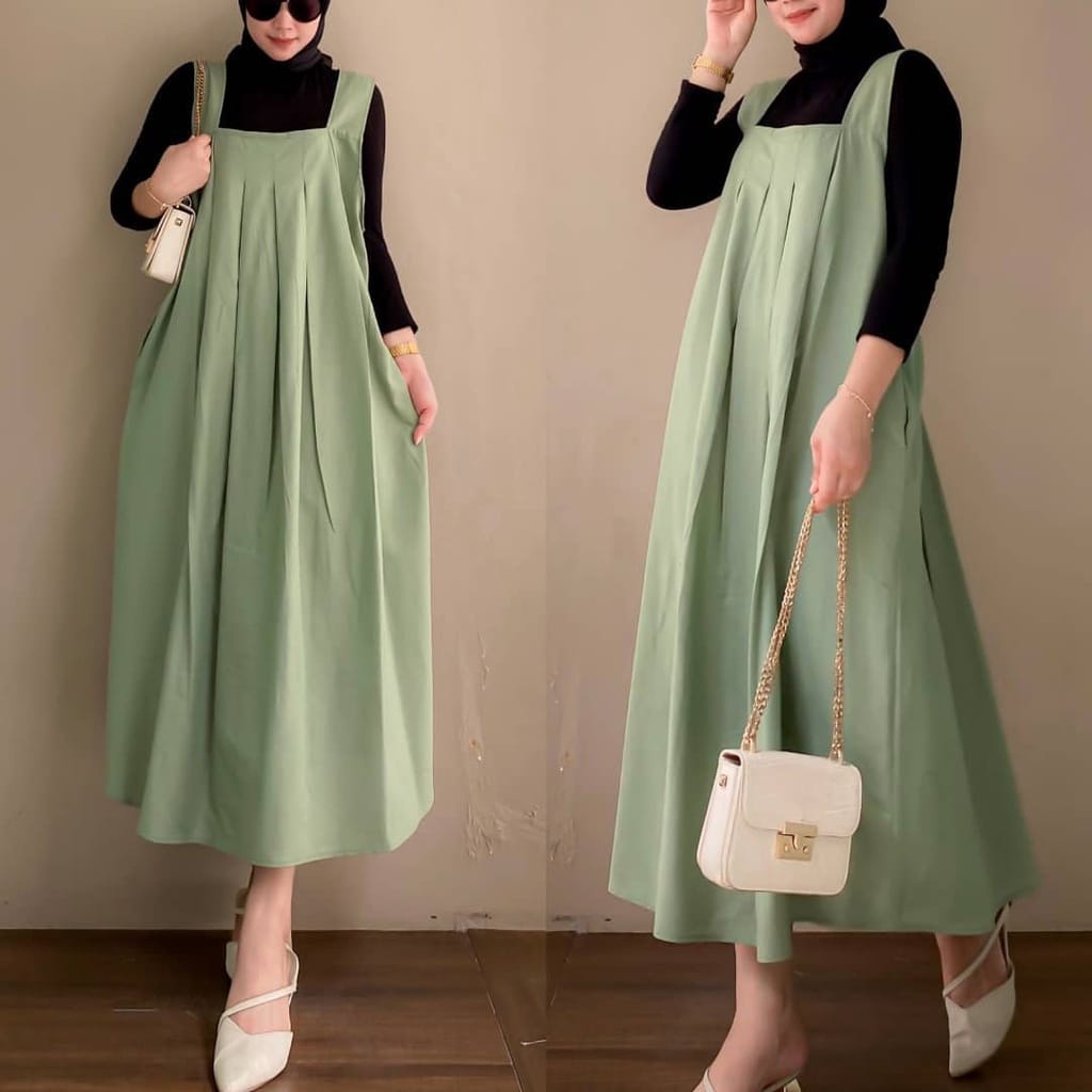 Alila Overall Panjang Crinkle Baju Atasan Wanita Kekinian Fashion Muslim Midi Dress