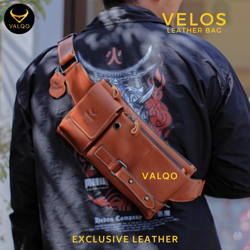 [VALQO] VELOS Tas kulit sapi Waist Bag Tas Dada Sling bag Selempang Pinggang Tas Pria Cowok