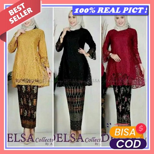 (Bisa Cod) Setelan Kebaya Tunik Brokat Tile Original / Kebaya Tunik Tile Tebaru / Kebaya Modern / St