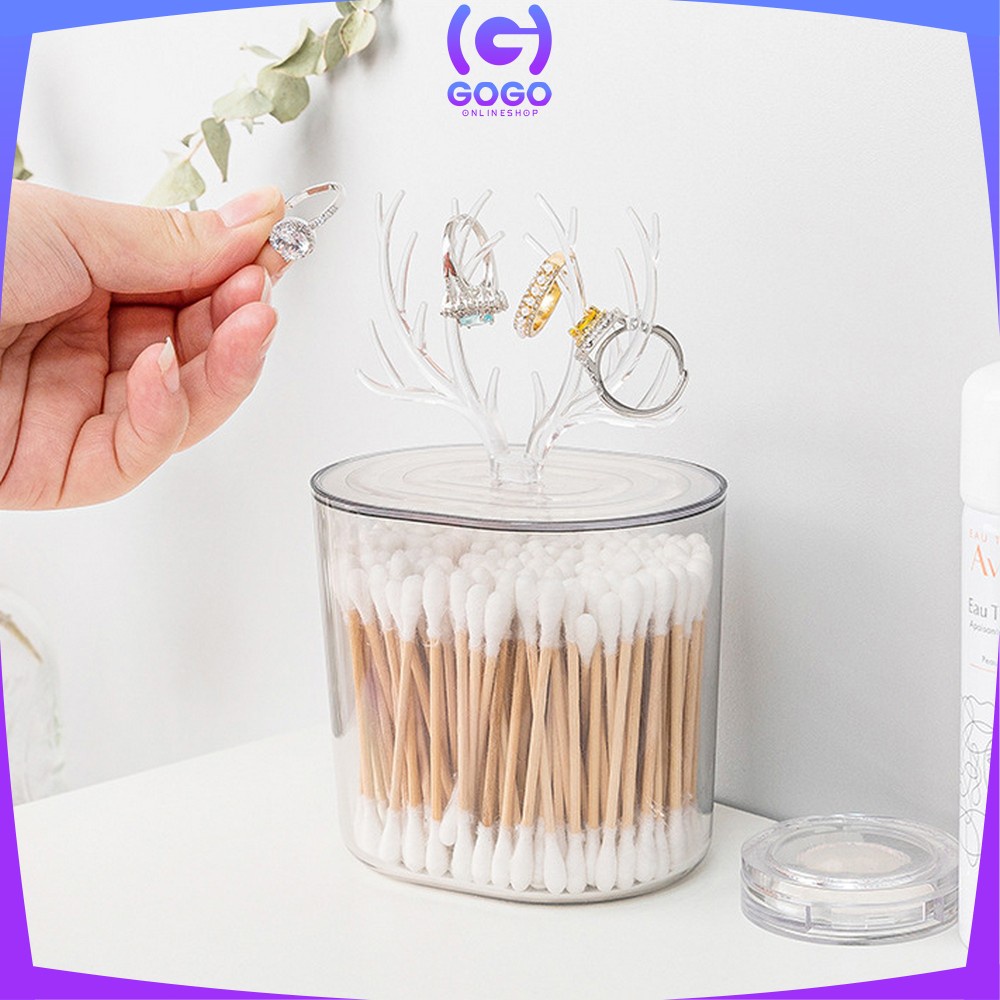 GOGO-C716 Tempat Kapas Akrilik Motif Tanduk Rusa Rak Kosmetik Kotak Penyimpanan Serbaguna / Tempat Cotton Bud Tusuk Gigi Kotak Perhiasan Acrylic Multifungsi