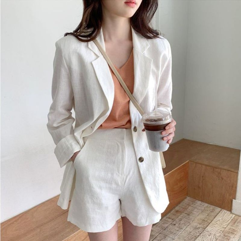 Blazer wanita casual | Korean style | Outerwear | Blazer polos putih