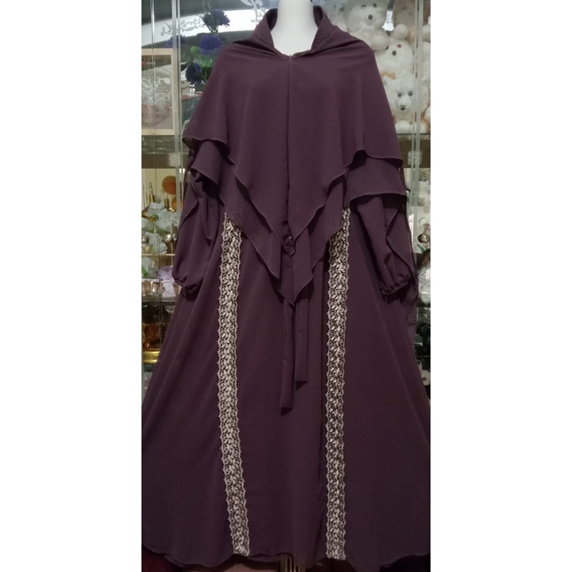 gamis syar,i ceruttibabydol dewasa versi abaya di lengkapi renda goll 2jajar rurus full ke bawah/gamis syar,i busui