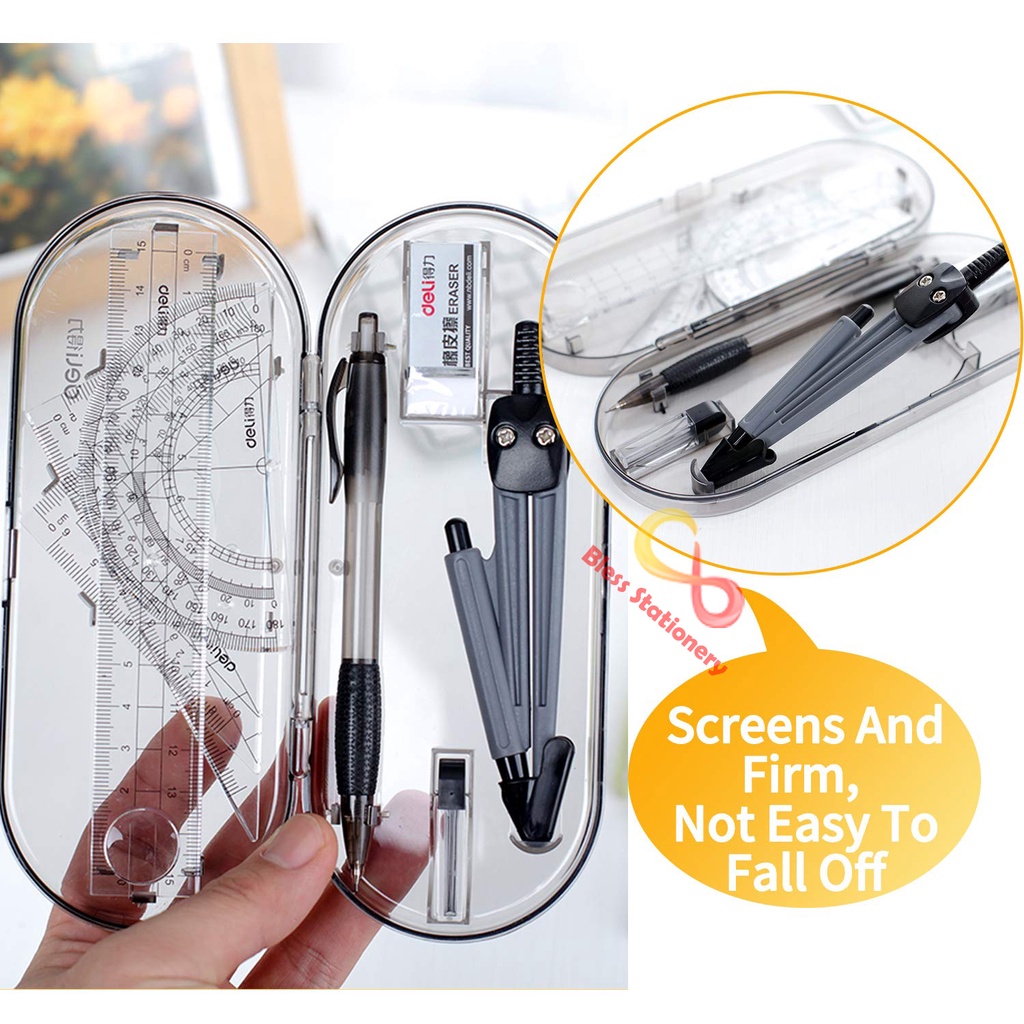 

RB Jangka penggaris busur sekolah DELI Compass Drafting Set Square Ruler