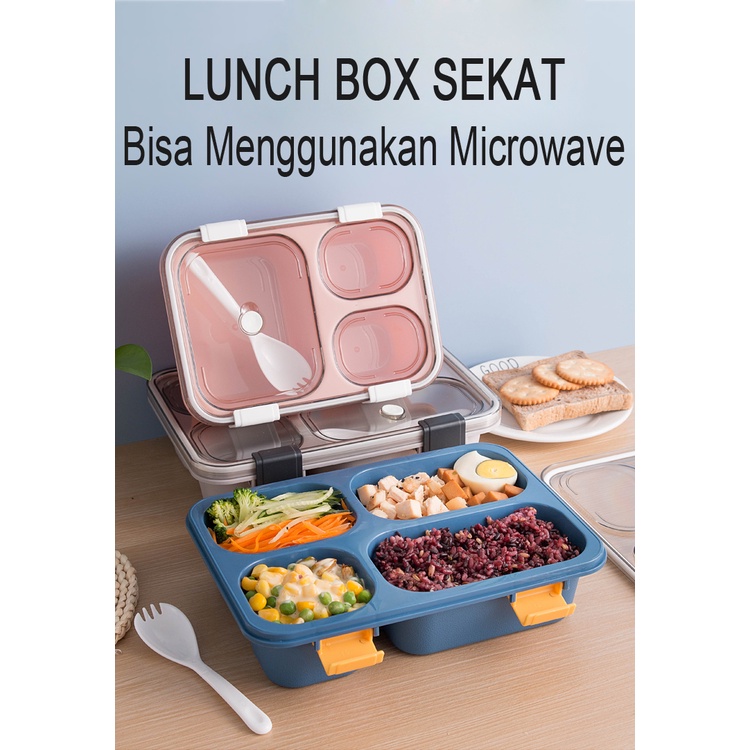 Lunch Box 3/4 Sekat Bento Anti Bocor Free Sendok 1250ml missshop