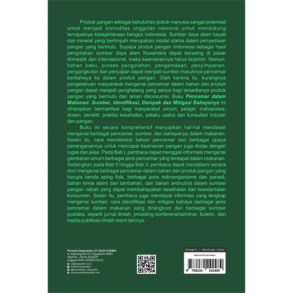 Deepublish - Buku Pencemar dalam Makanan: Sumber, Identifikasi, Dampak dan Mitigasi Bahayanya (BW) - BUKU SAINS TEKNOLOGI