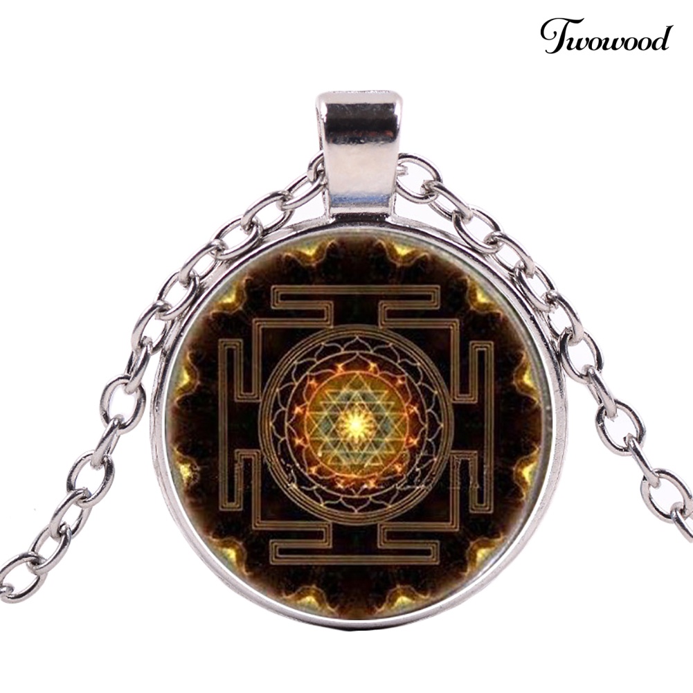 Kalung Dengan Liontin Kubah Kaca Motif Mandala Buddha