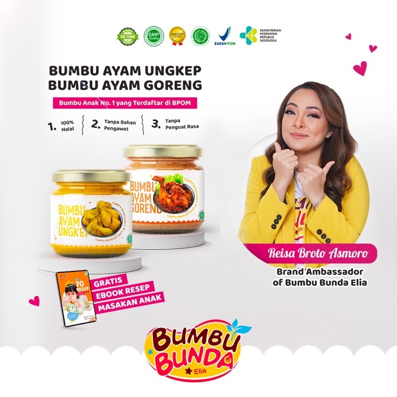 

Bumbu Bunda Elia Bumbu Ayam Ungkap / Bumbu Ayam Goreng / Non MSG Non Pengawet
