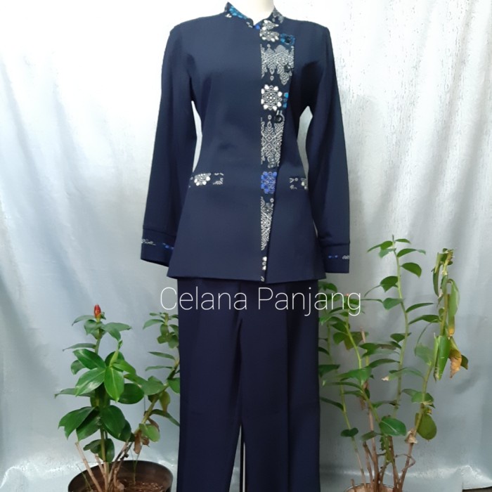 Seragam Kerja Wanita / Seragam Guru Biru Dongker List Batik Setelan