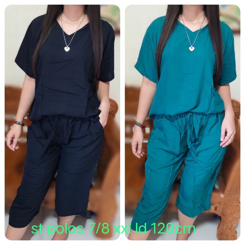 setelan andin polos lengan pendek katun rayon kekinian