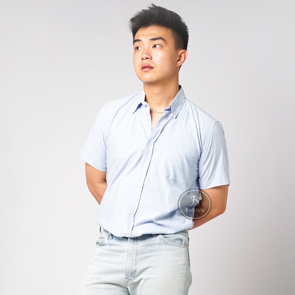 Kemeja Pria Polos Pendek Oxford Baby Blue
