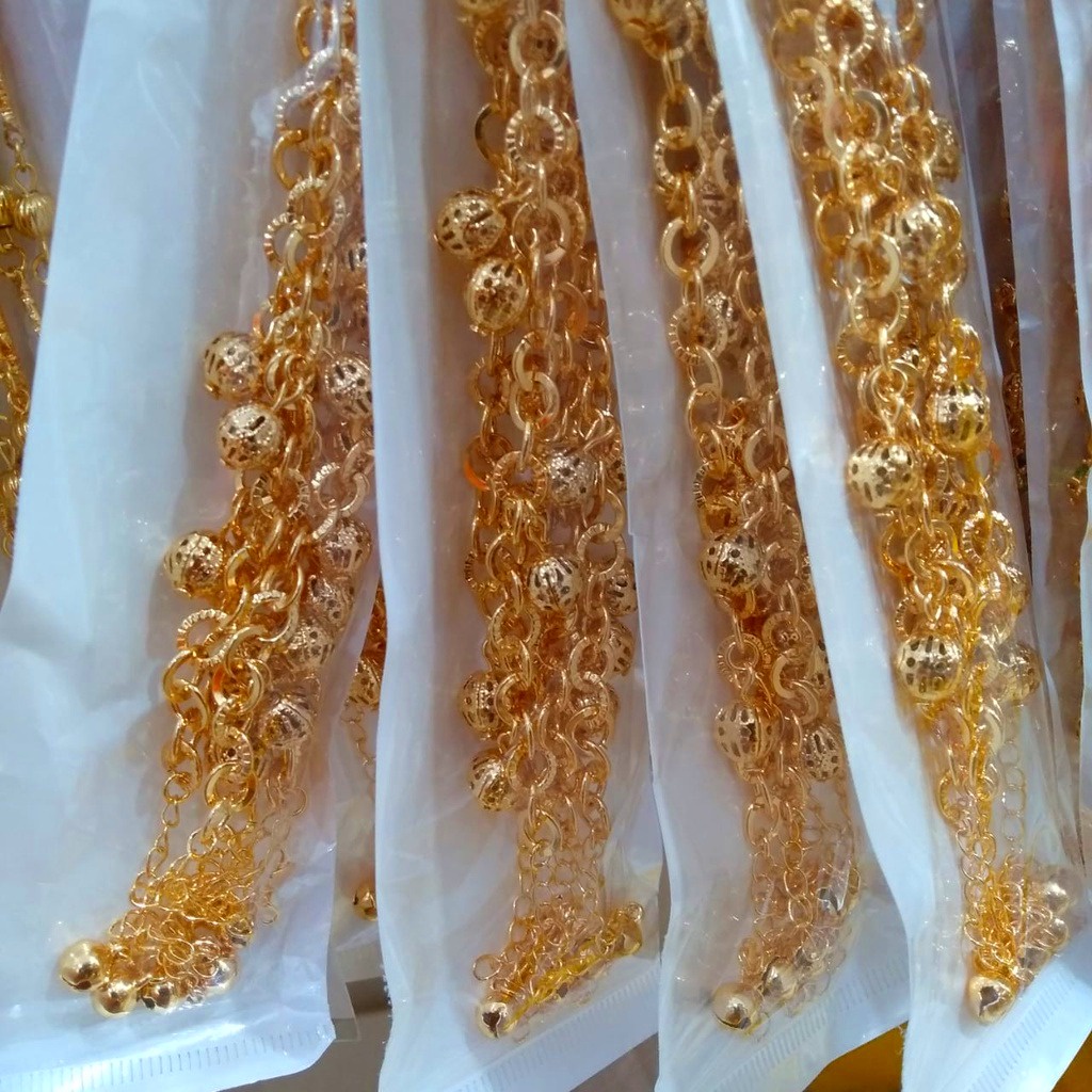 AV120 Grosir Gelang Rantai Rumbai Bulat Lapis Emas