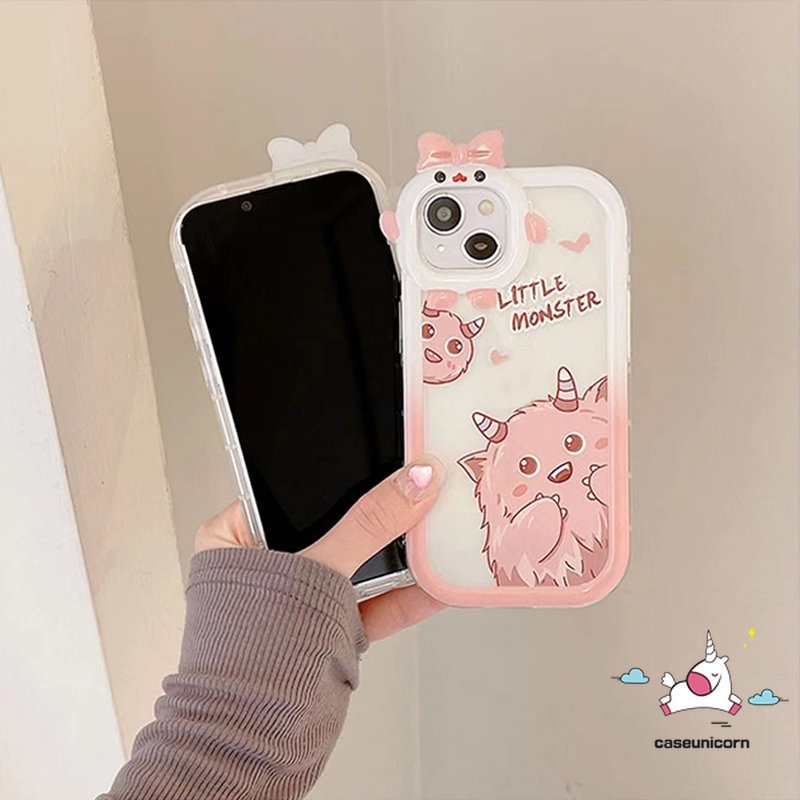 Casing Realme C33 C25Y C12 C15 C21Y C31 C11 C35 C30 C25 C25s C21 C2 C1 C3 C17 8 8i 9 8pro 7 9pro+5 6i 9i 5s 5 7i Kartun Dinosaurus Monster Lucu 3D Bow Little Monster Lensa Soft Case Tempat Kotak Makan
