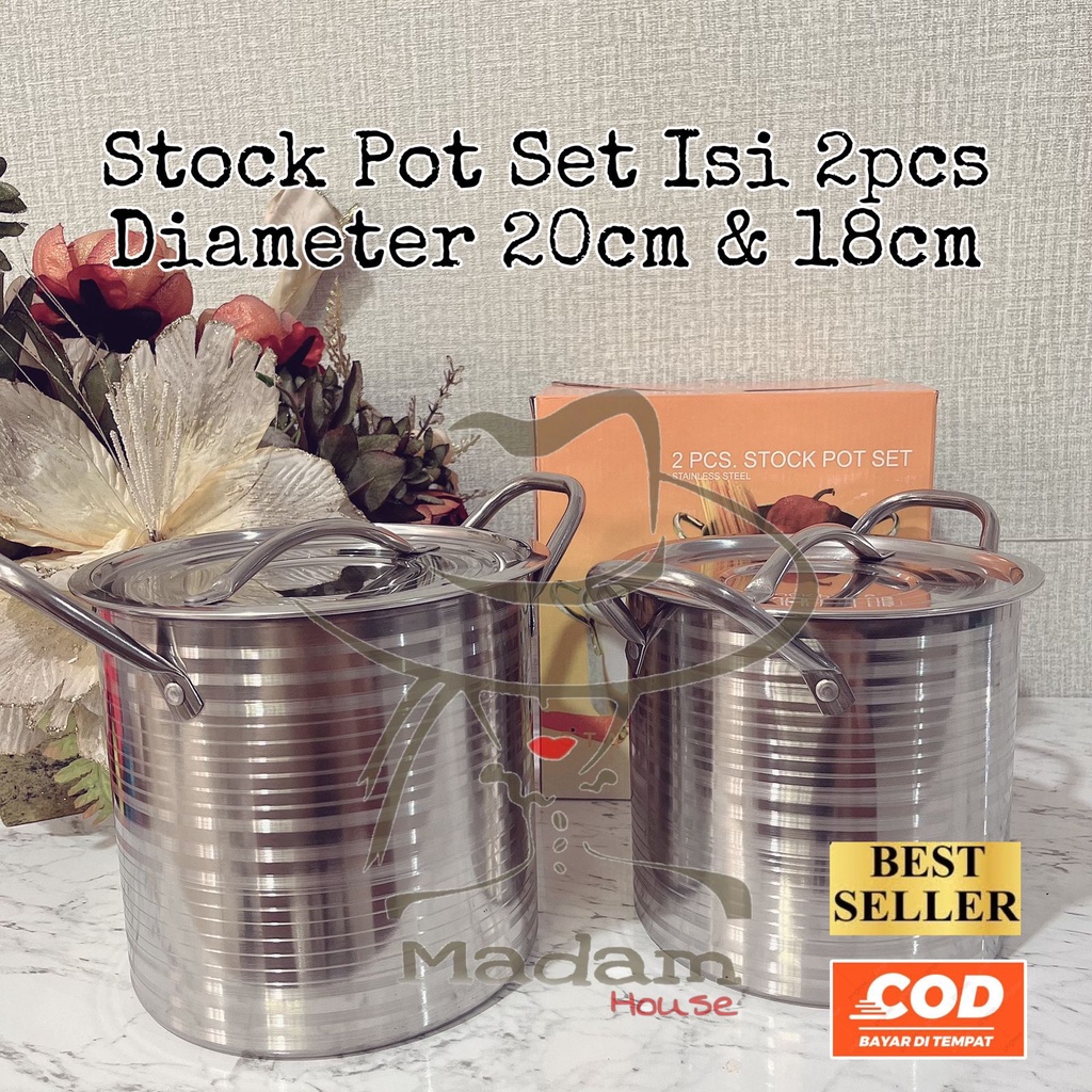MD STOCK POT PANCI SET ISI 2PCS STAINLESS STEEL ROSH