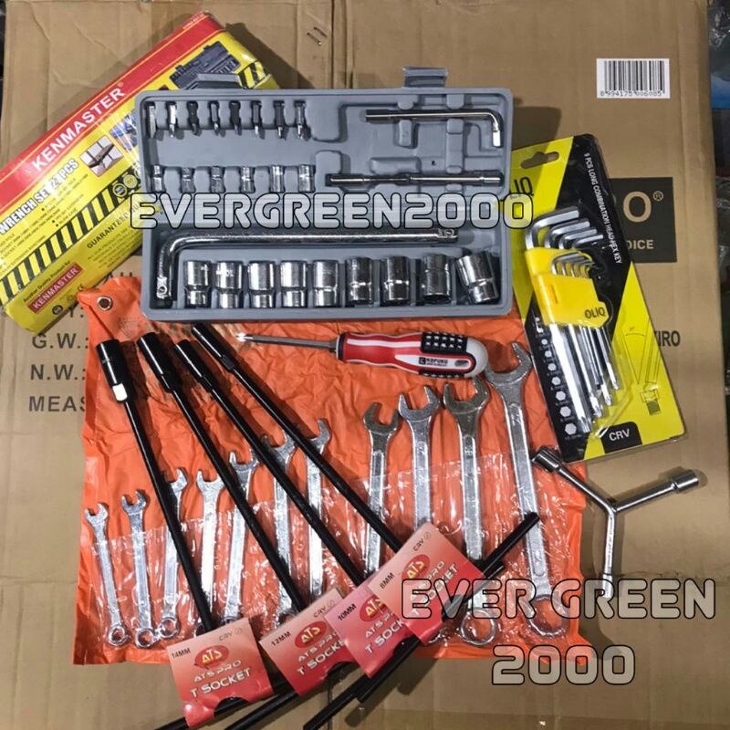 Paket 53 pcs : Kunci Sok 27 pcs Kenmaster + Kunci Ring Pas set 11 pcs + 4 pcs Kunci T + Kunci L set 