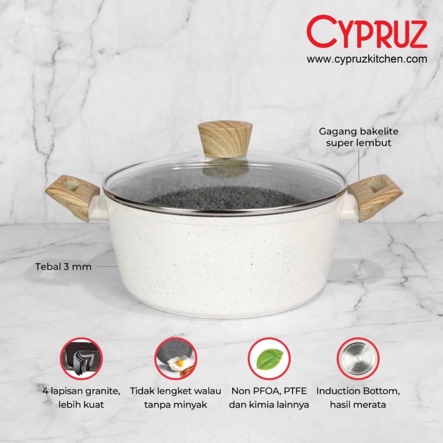 Panci Casserole Pan Induksi White Granite + Tutup 24 cm Cypruz PI-0742