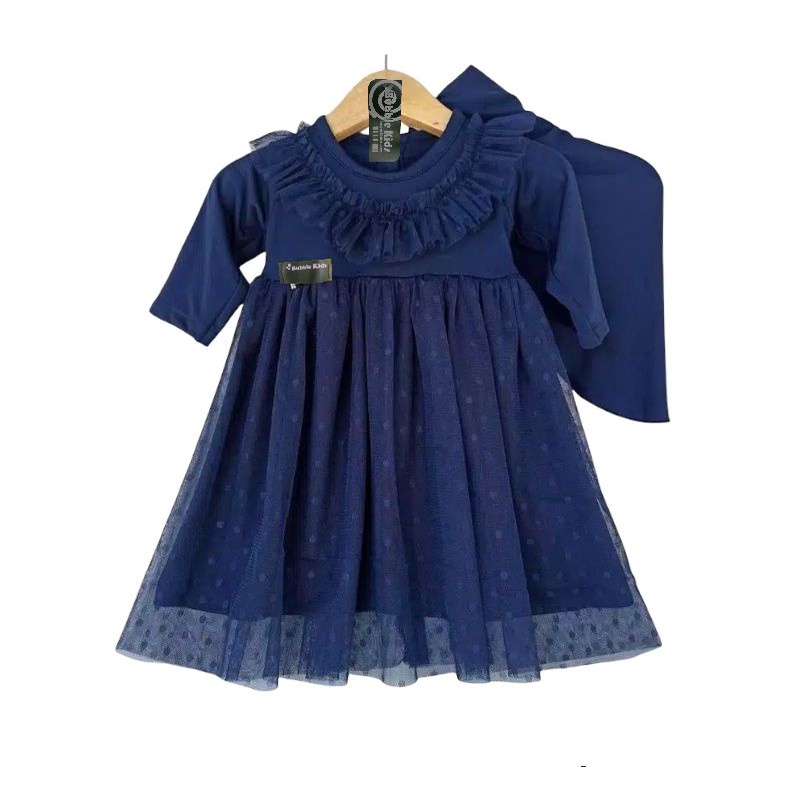 Maula Kids Wear Gamis Hijab Bayi Renda Tutu Tile Dotti (0 - 4 tahun) Pakaian Muslim Anak Balita Perempuan Katun Polos Pesta navy