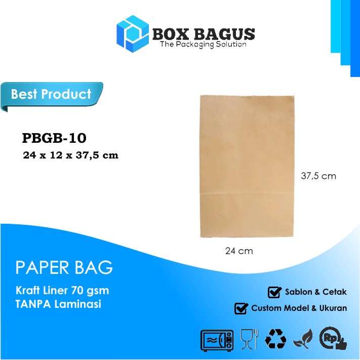 PAPER BAG GOODIE KANTONG BOX TAS KERTAS SOUVENIR GIFT SNACK KUE ROTI NASI BURGER 24x12x37,5 cm KRAFT 70 gsm