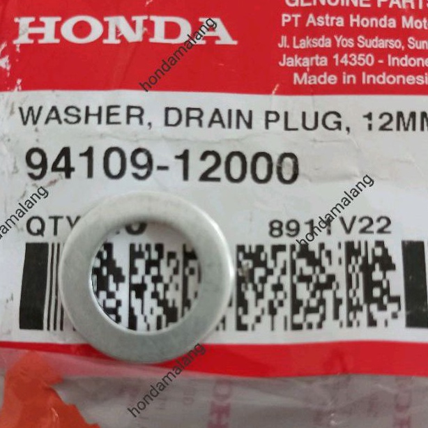 Ring Washer Drain Baut Tap Oli 12MM Beat Vario CRF Verza PCX Ori Honda 9410912000