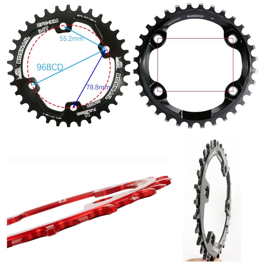 Chainring 32t 34t Bcd 96 Asimetris Shimano Narrow Wide 96Bcd
