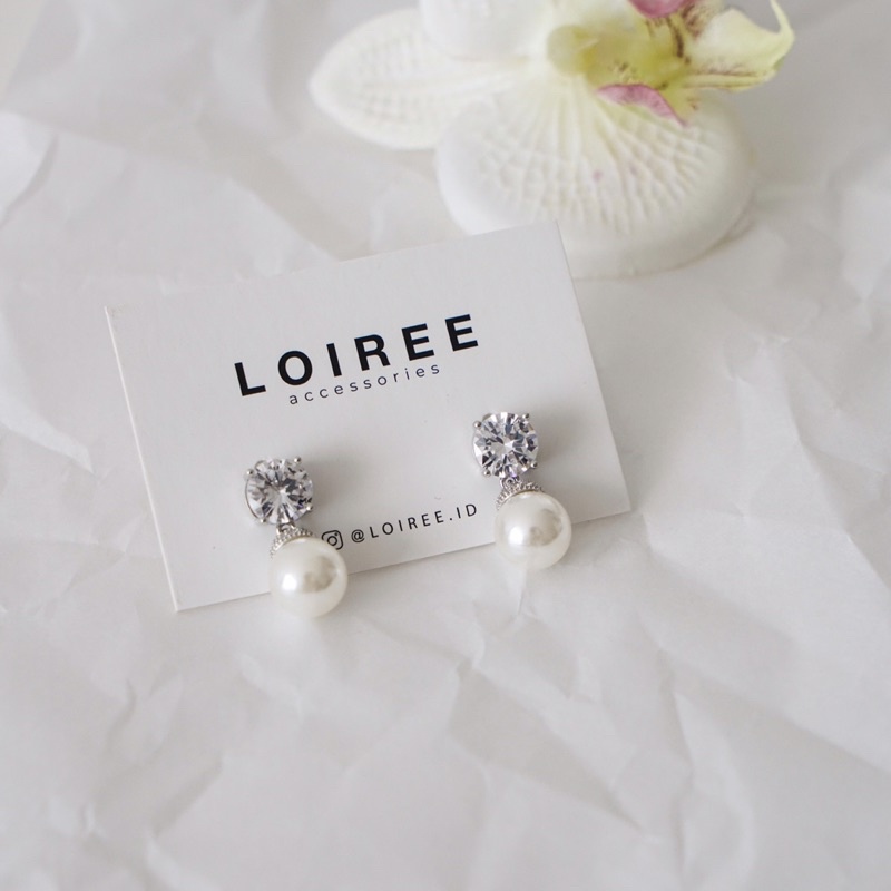 LILOU | Wedding Collection - Zirconia Solitaire Pearl Stud Bridal Earrings - Anting Wanita