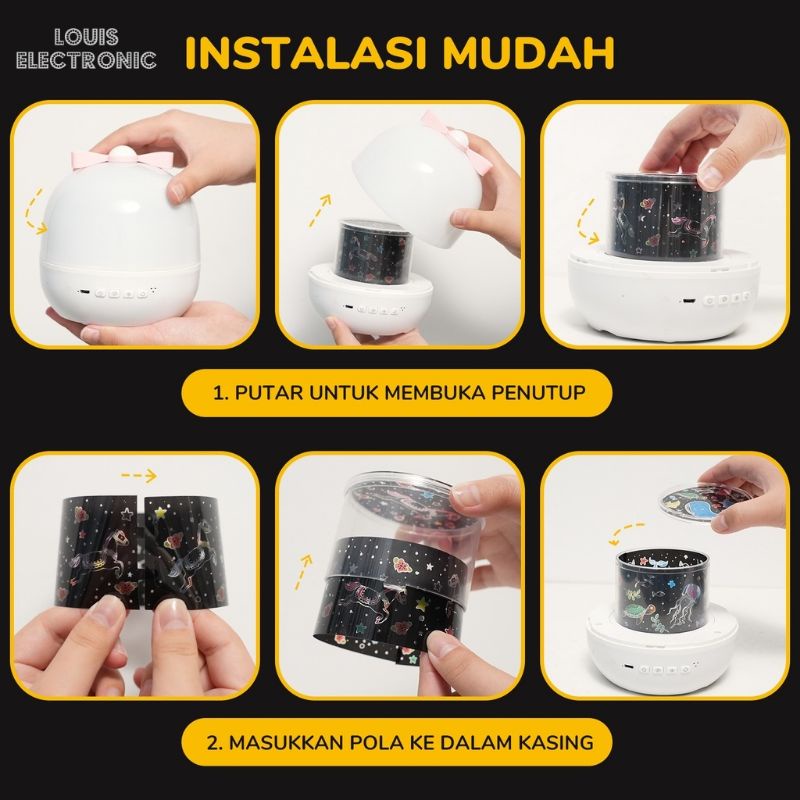 Lampu Tidur Proyektor 6 Motif Lampu Langit Bintang + Music Box + Bluetooth