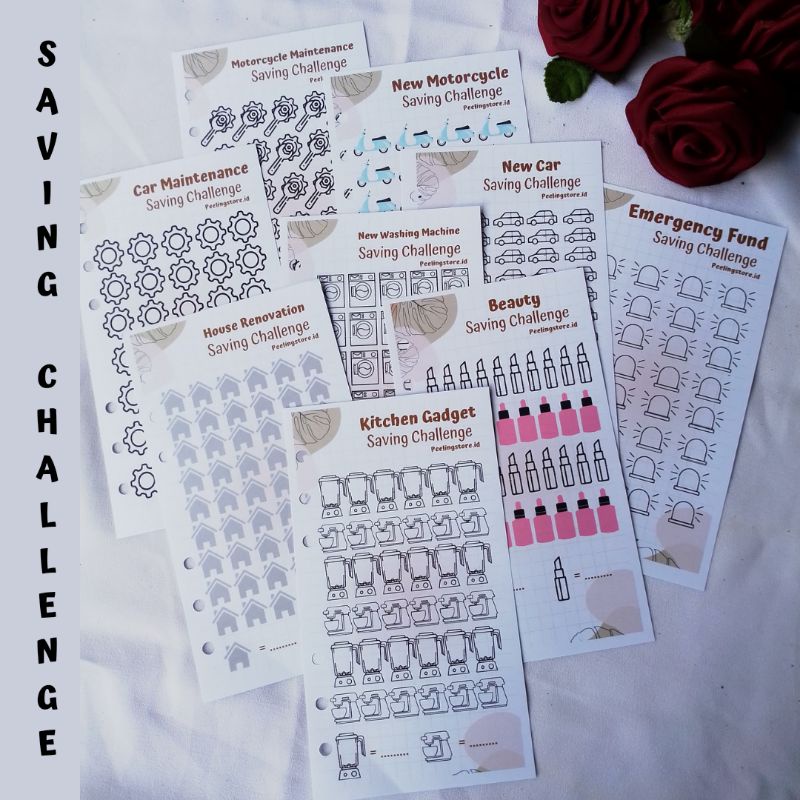 

9LEMBAR SAVING CHALLENGE A6 A5 TANTANGAN MENABUNG VERSI AESTHETIC