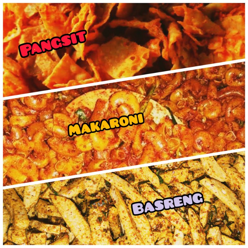 

basreng, makaroni, sebring, pilus kencur