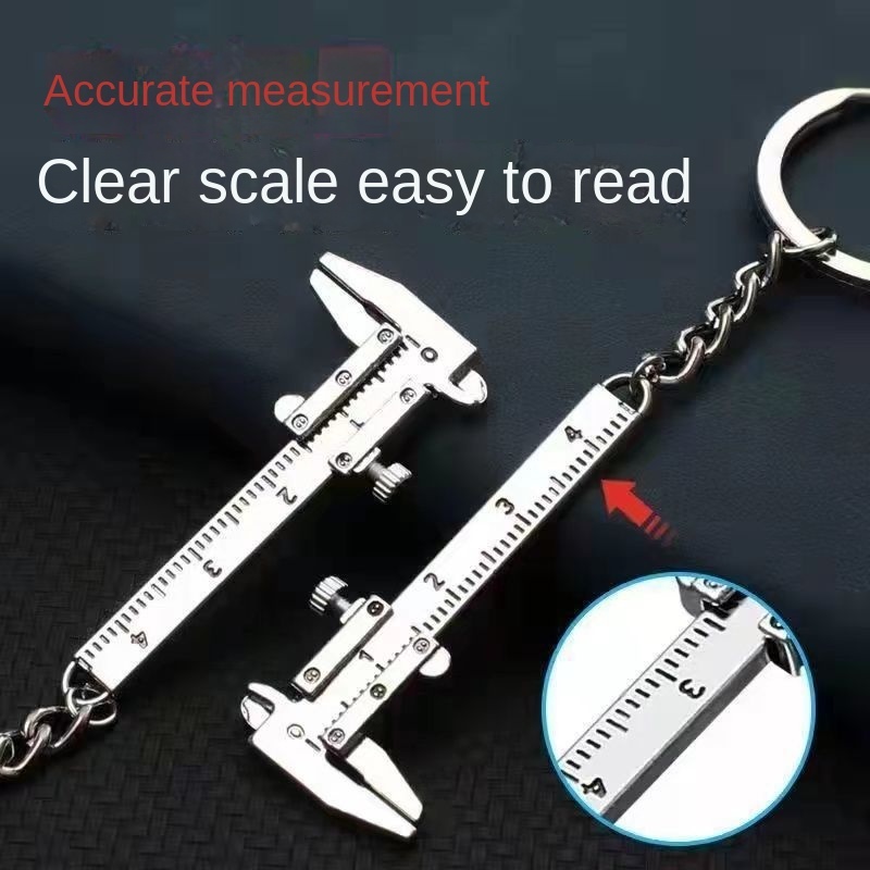 Univeral Mini Vernier Caliper Pengukuran Model Gantungan Kunci/ Zinc Alloy Stylish Silver Keyring Untuk Alat Pertukangan