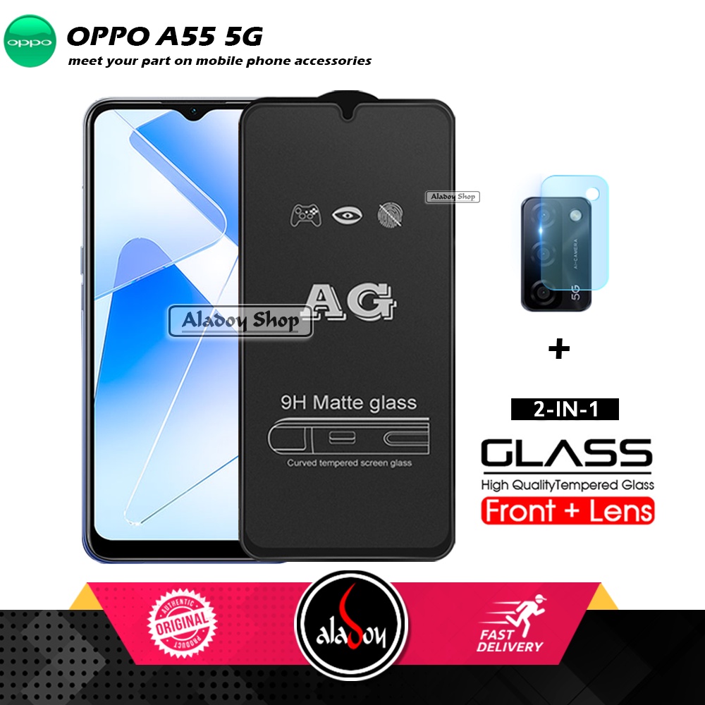 Oppo A55 5G PAKET 2IN1 Tempered Glass Matte Anti Glare Full Layar dan Tempered Glass Kamera