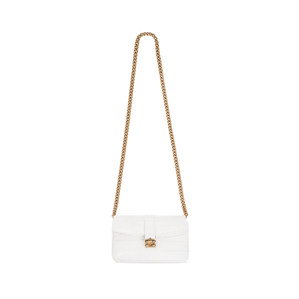 Blenciaga Lady Small Flap Bag Croco Embossed in White with Chain Strap