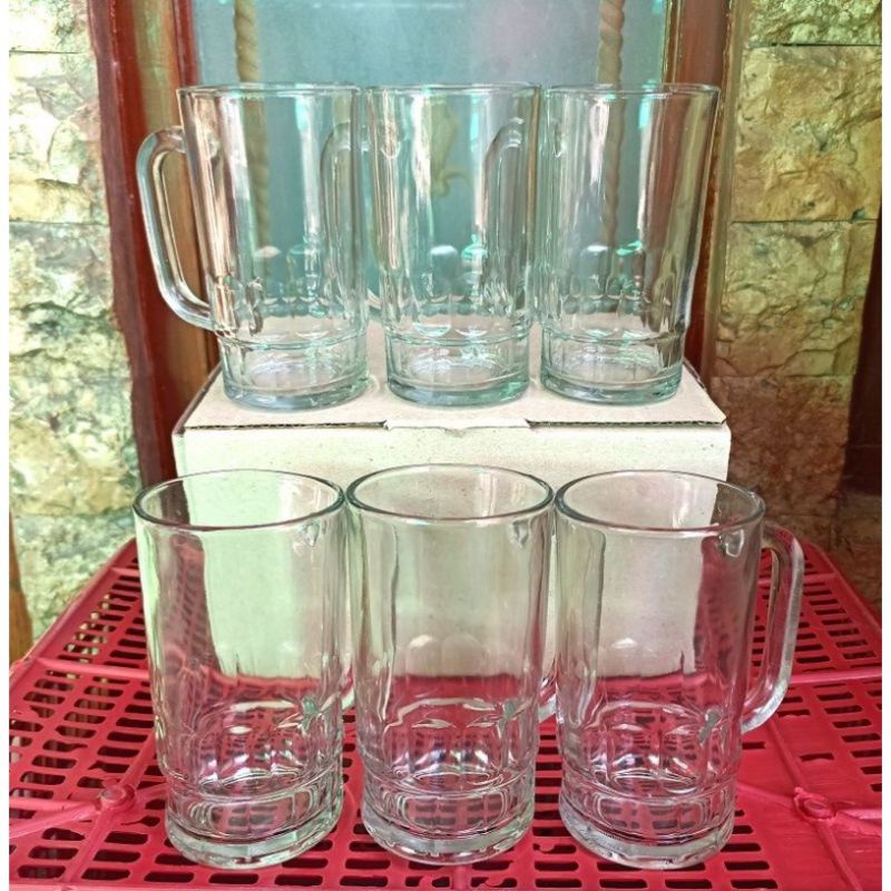 Gelas Kaca Jempol Gelas Gagang/ Gelas Beling Warteg/ Gelas Beling Jempol Isi 6 Pcs